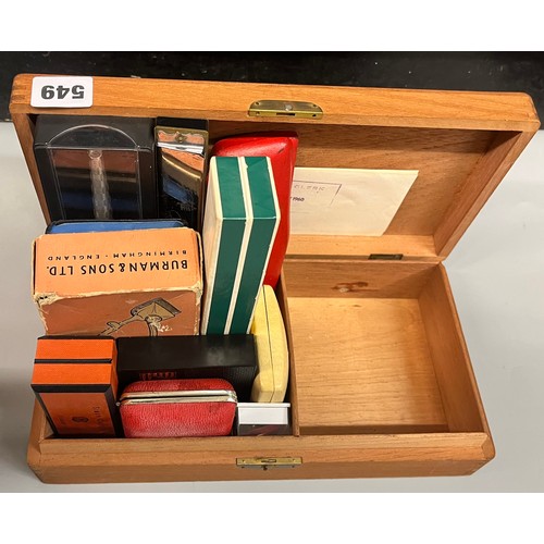 549 - BOX OF MIXED ITEMS INCLUDING PARKER PEN, HARMONICAS, VINTAGE HAIR CLIPPERS AND COINS