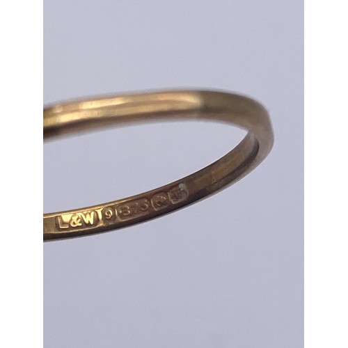 610 - 9CT GOLD WEDDING BAND AND A 9CT GOLD RING WITH BRIGHT CUT DECORATION 3G APPROX. SIZE M AND R