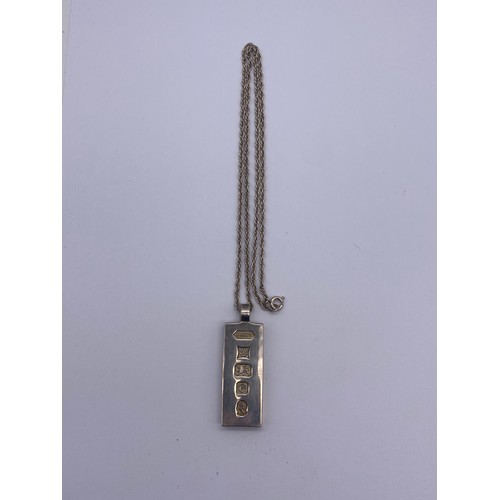 541 - BIRMINGHAM SILVER INGOT PENDANT ON SILVER CHAIN 1.2 OZT APPROX.