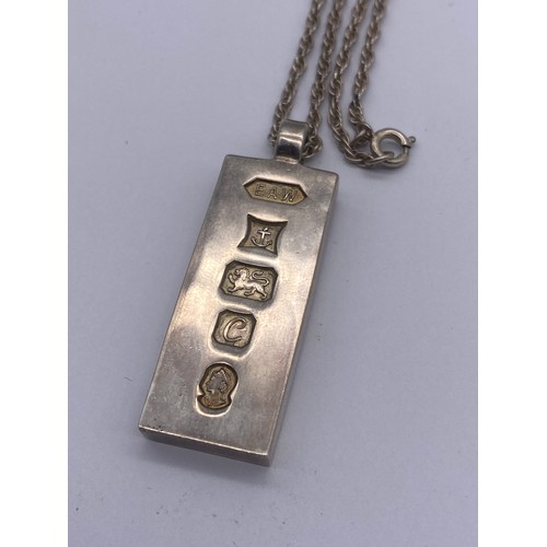 541 - BIRMINGHAM SILVER INGOT PENDANT ON SILVER CHAIN 1.2 OZT APPROX.