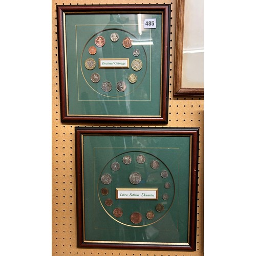 485 - TWO FRAMED BRITISH DECIMAL AND PRE-DECIMAL COINAGE COLLAGES