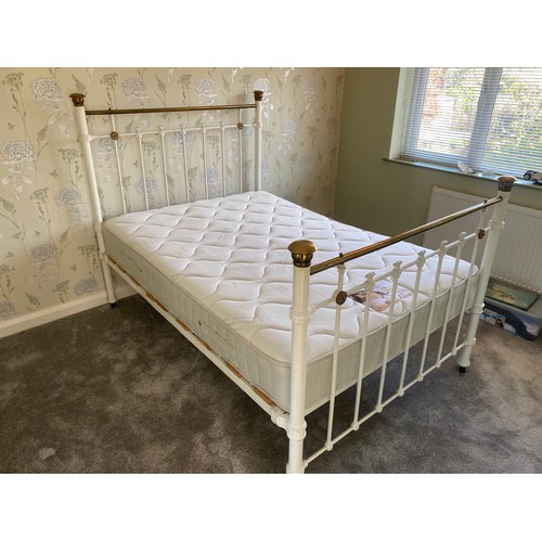 145 - VICTORIAN BRASS AND PAINTED METAL DOUBLE BEDSTEAD WITH MATTRESS