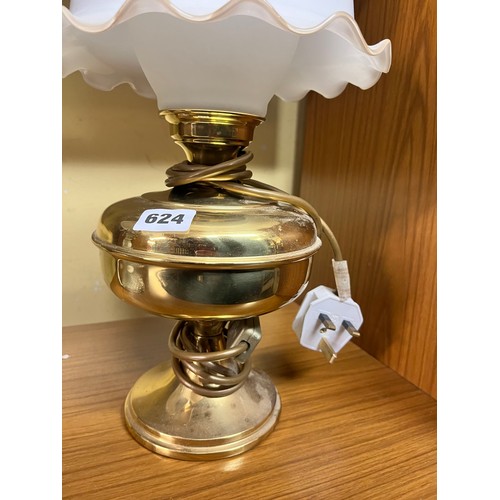 561A - BRASS ELECTRIFIED OIL TYPE LAMP AND GLASS TABLE LAMP