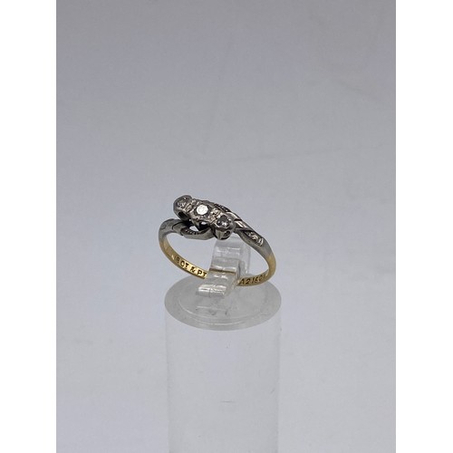 613 - 18CT AND PLATINUM SET DIAMOND TRIOLOGY RING 2.6G APPROX SIZE N