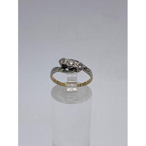 613 - 18CT AND PLATINUM SET DIAMOND TRIOLOGY RING 2.6G APPROX SIZE N