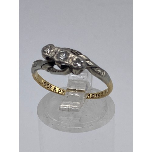 613 - 18CT AND PLATINUM SET DIAMOND TRIOLOGY RING 2.6G APPROX SIZE N