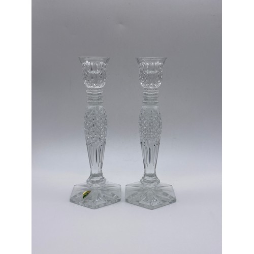 298 - PAIR OF WATERFORD CRYSTAL HEXAGONAL BASE CANDLE STICKS