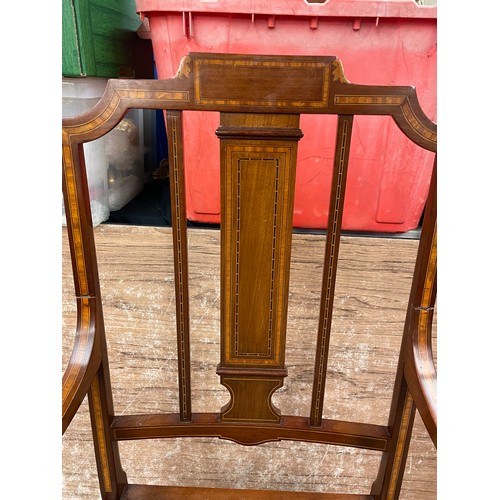 49 - EDWARDIAN MAHOGANY SATIN WOOD AND CHEQUER INLAID ELBOW CHAIR