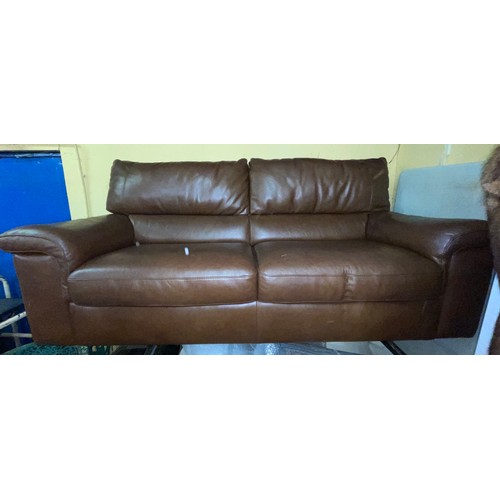 51 - BROWN STITCH LEATHER THREE SEATER SOFA