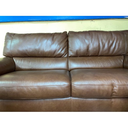 51 - BROWN STITCH LEATHER THREE SEATER SOFA