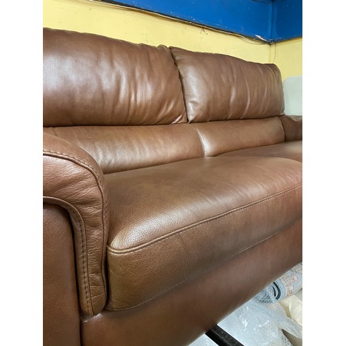 51 - BROWN STITCH LEATHER THREE SEATER SOFA