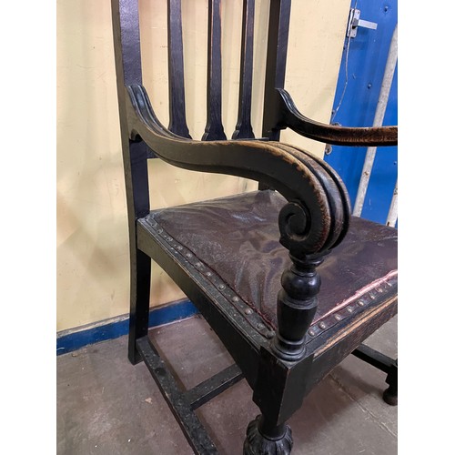 50 - LATE 19TH CENTURY BLACK OAK CARVED ELBOW CHAIR