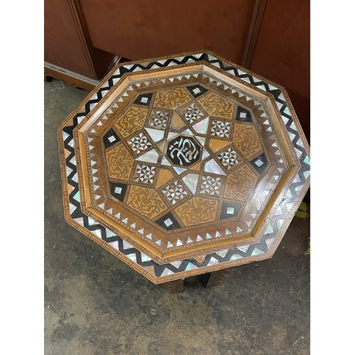 70 - DAMASCUS PARQUETRY AND MOTHER OF PEARL INLAID OCTAGONAL TOPPED TABLE