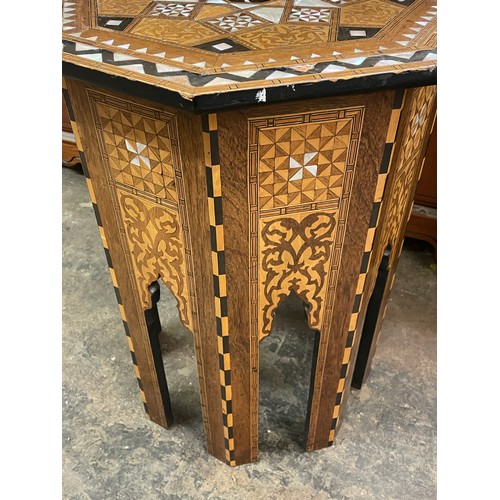 70 - DAMASCUS PARQUETRY AND MOTHER OF PEARL INLAID OCTAGONAL TOPPED TABLE