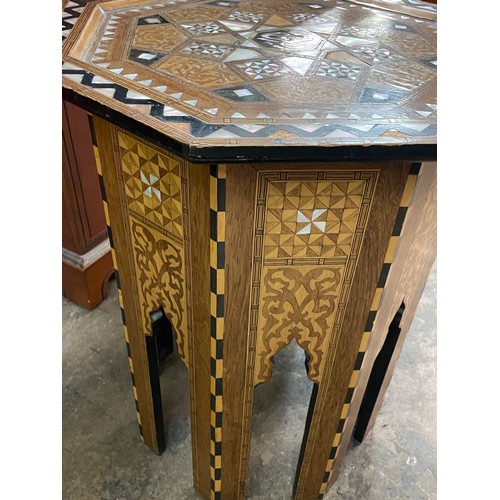 70 - DAMASCUS PARQUETRY AND MOTHER OF PEARL INLAID OCTAGONAL TOPPED TABLE