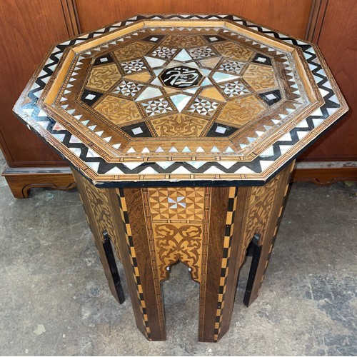 70 - DAMASCUS PARQUETRY AND MOTHER OF PEARL INLAID OCTAGONAL TOPPED TABLE