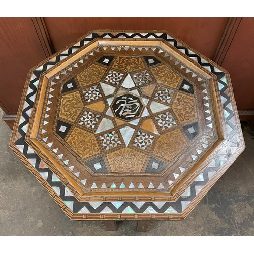 70 - DAMASCUS PARQUETRY AND MOTHER OF PEARL INLAID OCTAGONAL TOPPED TABLE