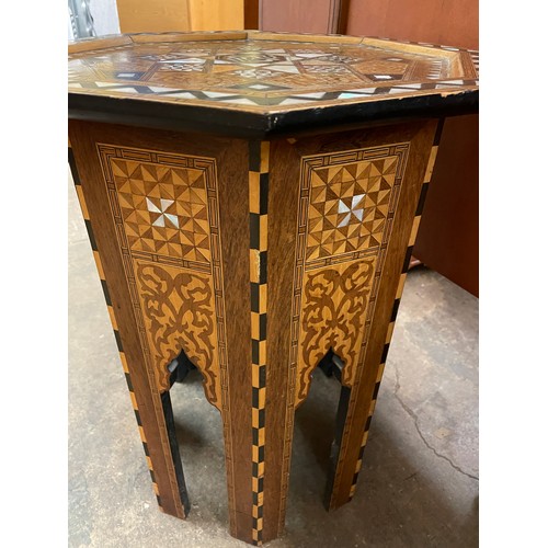 70 - DAMASCUS PARQUETRY AND MOTHER OF PEARL INLAID OCTAGONAL TOPPED TABLE