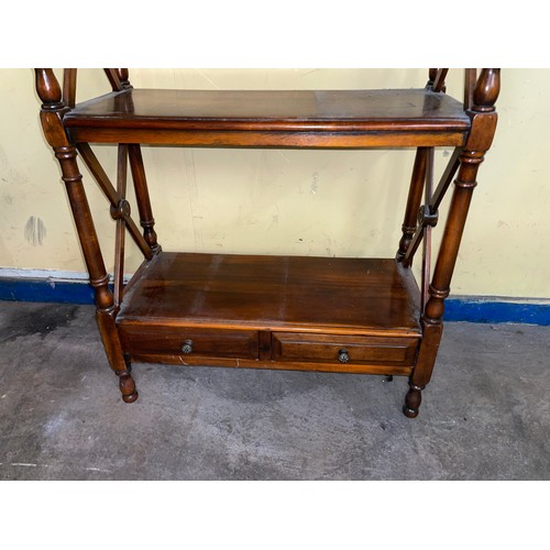 20 - REPRODUCTION GEORGE III STYLE MAHOGANY THREE TIER WOTNOT FITTED WITH TWO BASE DRAWERS