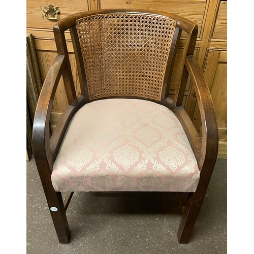 87 - OAK BERGERE CANED AND UPHOLSTERED DESK CHAIR