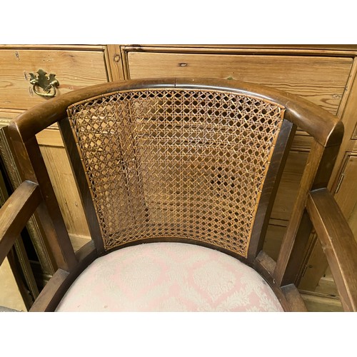 87 - OAK BERGERE CANED AND UPHOLSTERED DESK CHAIR