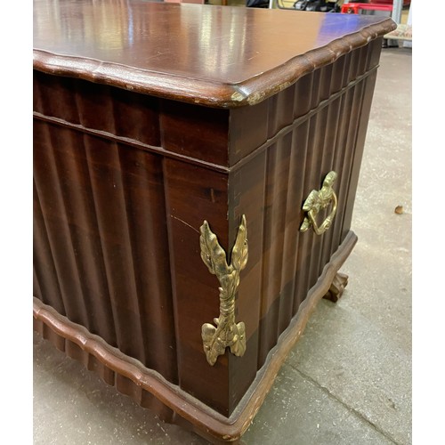 99 - REPRODUCTION ANGLO INDIAN STYLE TRUNK ON CABRIOLE LEGS WITH METAL MOUNTS