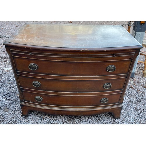 100 - REPRODUCTION GEORGE III STYLE BOW FRONT CHEST OF THREE DRAWERS WITH BRUSHING SLIDE