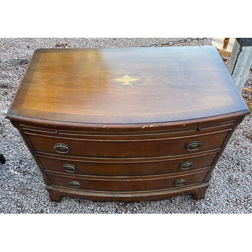 100 - REPRODUCTION GEORGE III STYLE BOW FRONT CHEST OF THREE DRAWERS WITH BRUSHING SLIDE