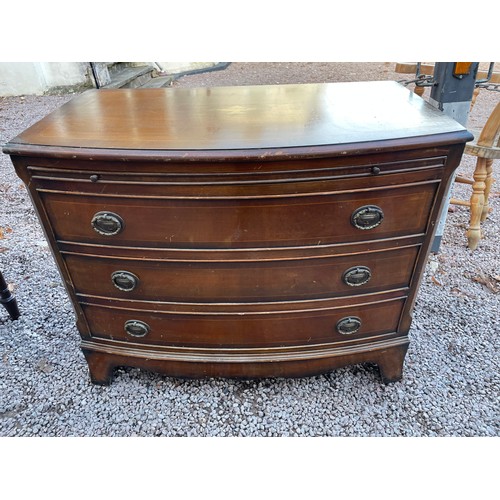 100 - REPRODUCTION GEORGE III STYLE BOW FRONT CHEST OF THREE DRAWERS WITH BRUSHING SLIDE