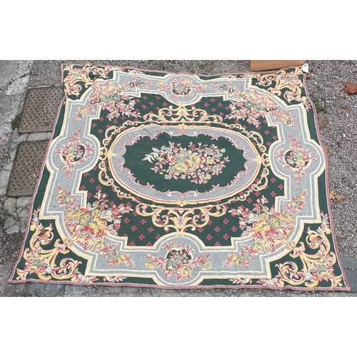 230 - GREEN BROWN FLORAL EMBROIDERED BED THROW