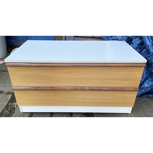 84 - PAIR OF LATE 1960S/70S 24 TEAK FRONTED AND MELAMINE TWO DRAWER CHESTS