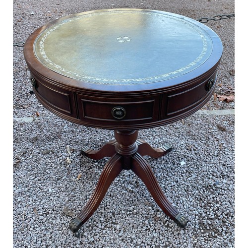 90 - REPRODUCTION LEATHER TOPPED GEORGE III STYLE DRUM TABLE