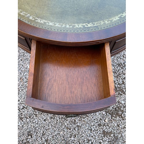 90 - REPRODUCTION LEATHER TOPPED GEORGE III STYLE DRUM TABLE