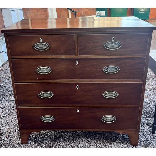 106 - GEORGE III MAHOGANY TWO OVER THREE DRAWER CHEST ON SPLAYED BRACKET FEET