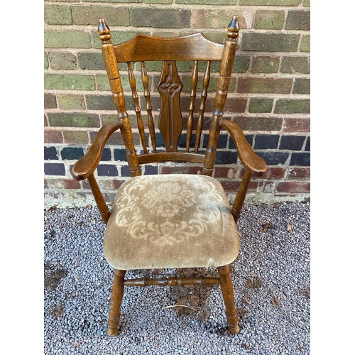 91 - OAK REFECTORY TABLE AND SIX SPINDLE BACK FARMHOUSE STYLE CHAIRS