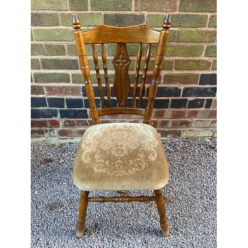 91 - OAK REFECTORY TABLE AND SIX SPINDLE BACK FARMHOUSE STYLE CHAIRS