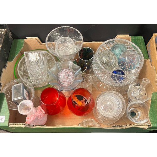 452 - TWO CARTONS OF CUT GLASSWARE INC FRUIT BOWLS, BRANDY BALLOONS, GLASS PAPER WEIGHTS