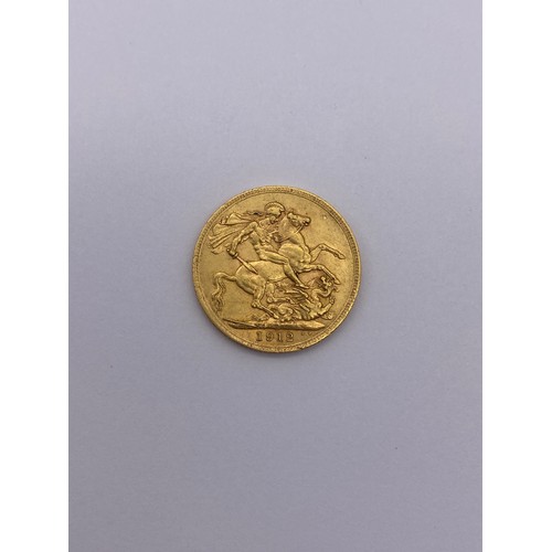 777 - GEORGE V 1912 GOLD SOVEREIGN 8G APPROX