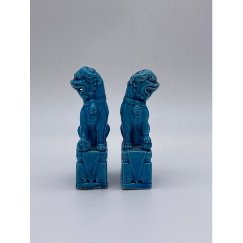 721 - PAIR OF CHINESE TURQUOISE GLAZED FOO DOGS