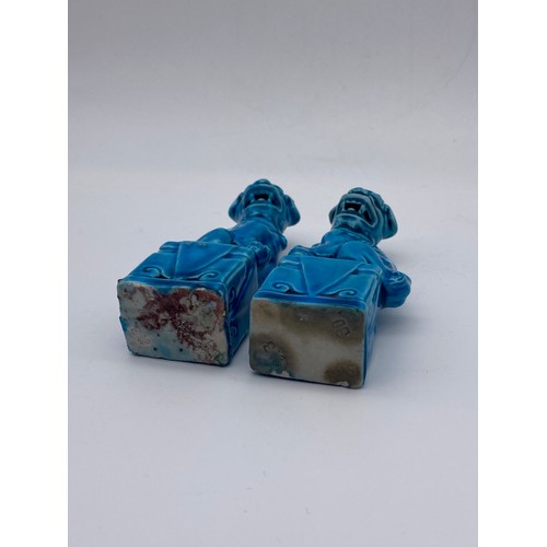 721 - PAIR OF CHINESE TURQUOISE GLAZED FOO DOGS