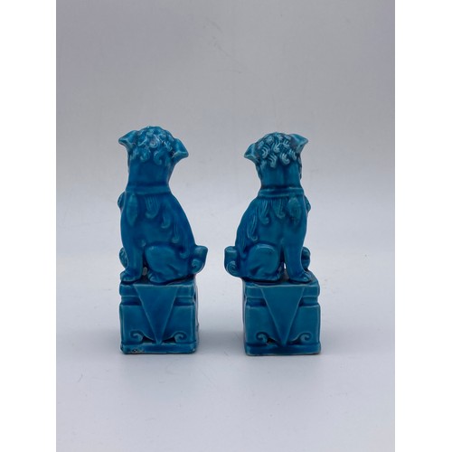 721 - PAIR OF CHINESE TURQUOISE GLAZED FOO DOGS