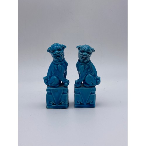 721 - PAIR OF CHINESE TURQUOISE GLAZED FOO DOGS