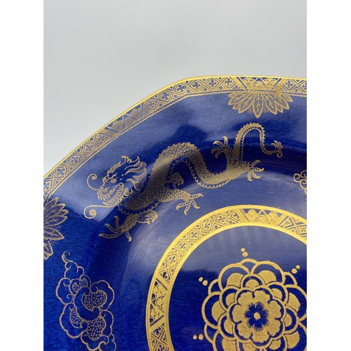 720 - MALING BLUE AND GILT LUSTRE OCTAGONAL DRAGON PLATE