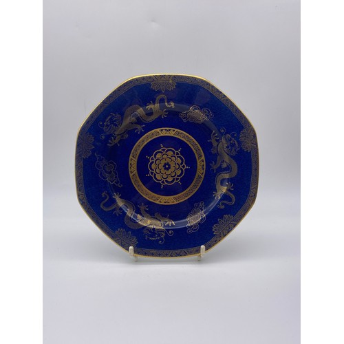 720 - MALING BLUE AND GILT LUSTRE OCTAGONAL DRAGON PLATE