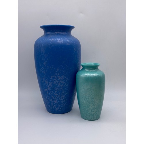 708 - POOLE POTTERY TURQUOISE AND BLUE MOTTLED BALUSTER VASES