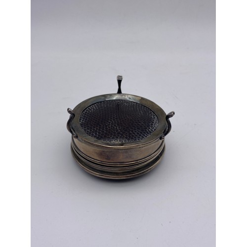 668 - SILVER FAUX TORTOISE SHELL LIDDED TRINKET BOX ON SCROLL FEET