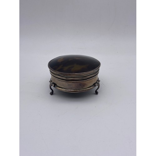 668 - SILVER FAUX TORTOISE SHELL LIDDED TRINKET BOX ON SCROLL FEET