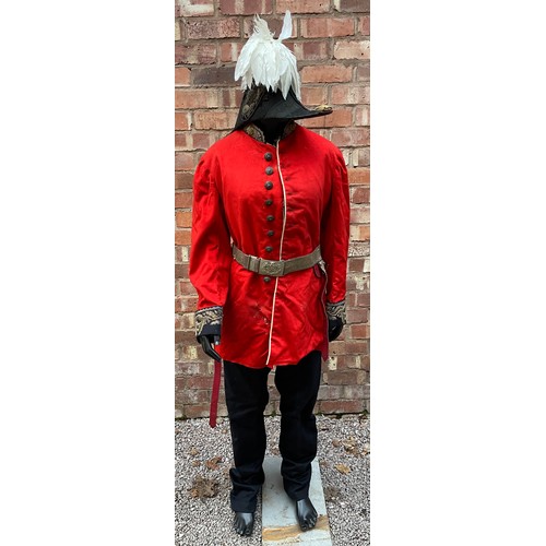 681 - VICTORIAN LORD LIEUTENANTS DRESS UNIFORM WITH BELT AND SWAN FEATHER PLUME CAP IN METAL COMPARTMENTED... 