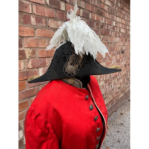 681 - VICTORIAN LORD LIEUTENANTS DRESS UNIFORM WITH BELT AND SWAN FEATHER PLUME CAP IN METAL COMPARTMENTED... 