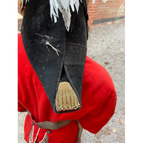 681 - VICTORIAN LORD LIEUTENANTS DRESS UNIFORM WITH BELT AND SWAN FEATHER PLUME CAP IN METAL COMPARTMENTED... 